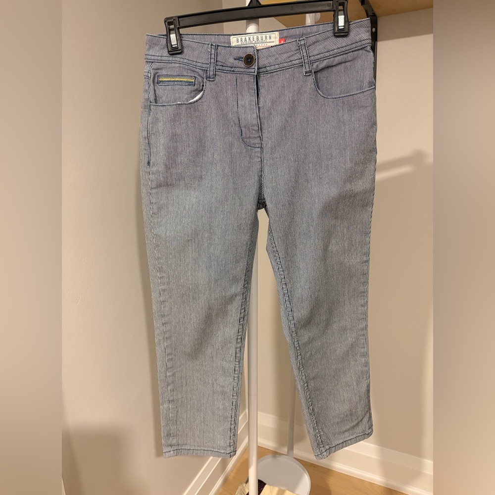 Brakeburn, UK Women's Pinstriped Blue Ankle Jeans